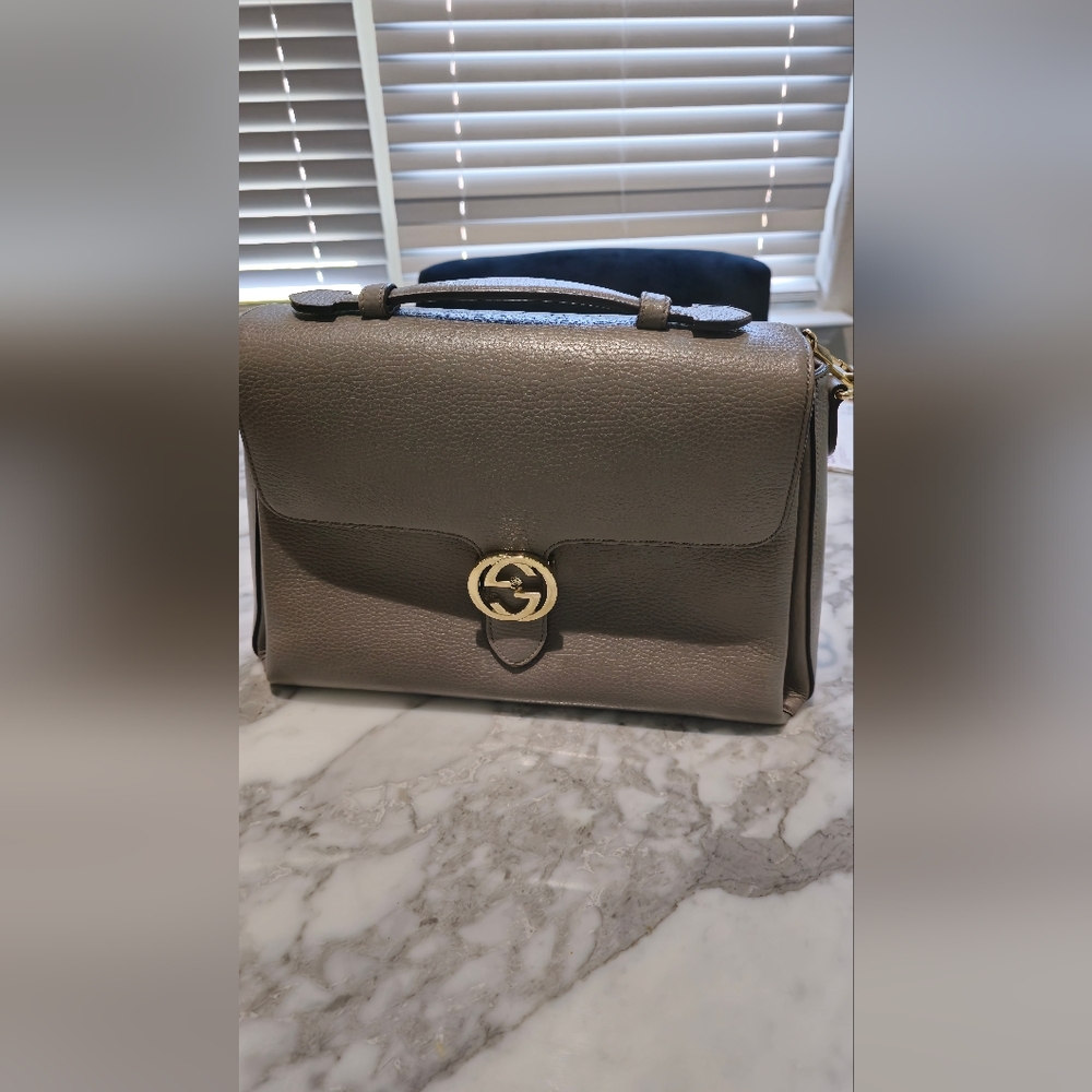 Gucci Grey Leather Interlocking G Shoulder Bag.